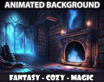 GEANIMEERDE ACHTERGROND | Magische bibliotheek Geheime kamer |  Cosy Stream Vtuber Twitch-overlay-achtergrond | Achtergrond van virtuele stream met lus voor sfeer