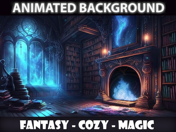 ANIMATED BACKGROUND | Magic Library Secret Room |  Cozy Stream Vtuber Twitch Overlay Background | Ambience looped virtual stream background