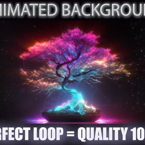ANIMATED VIRTUAL BACKGROUND | Ambient Cosmic Bonsai Tree | Vtuber Twitch Streamer | Youtube Zoom loop Background | Instant Digital Download