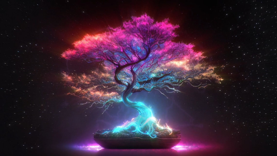 ANIMATED VIRTUAL BACKGROUND Ambient Cosmic Bonsai Tree Vtuber Twitch ...