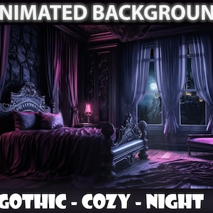 ANIMATED BACKGROUND | Gothic Cozy bedroom | Night Cozy Stream Vtuber Twitch Overlay Background | Ambience looped virtual stream background