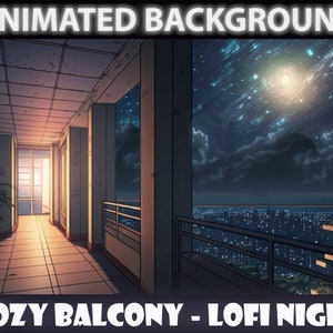 Cozy Balcony Night Sky | ANIMATED VIRTUAL BACKGROUND | Full Moon stream | Vtuber Twitch Streamer | Youtube Zoom loop Background | Lofi Vibe
