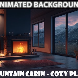 Log Cabin in Mountains | ANIMATED VIRTUAL BACKGROUND | Vtuber Twitch Streamer | Youtube Zoom loop Background | Cozy Snow | Lofi blizzard