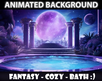 Vtuber HINTERGRUND | Celestial Hot Tube Pink Moon | Gemütlicher Stream Vtuber Twitch Overlay Hintergrund | Ambience geloopter virtueller Bach Hintergrund