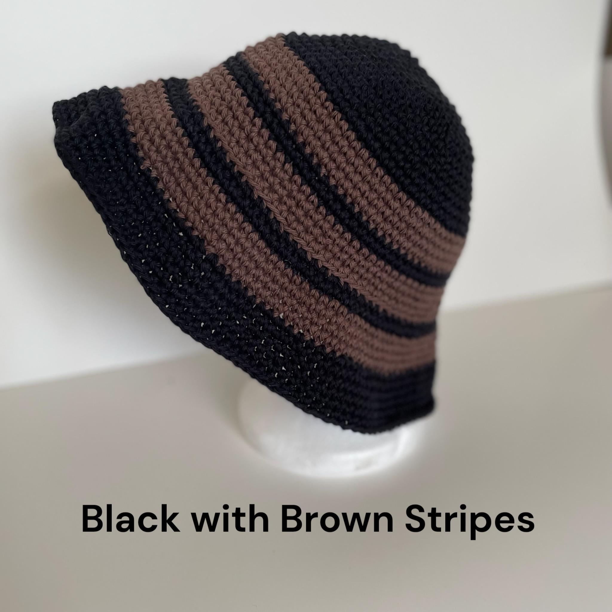 Striped Crochet Bucket Hat - Black & Tan Crochet Striped Bucket Hat Tutorial + written pattern - YouTube main image 3