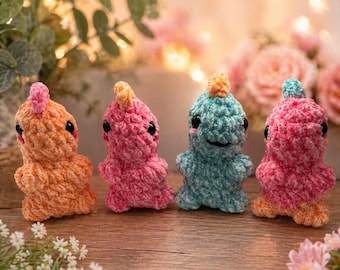 Crocheted chunky dinosaur toy made by hand with plush yarn