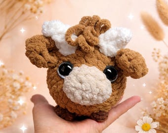 Crocheted Highland Cow Plush | Amigurumi Farm Animal Toy, Nursery Decor
