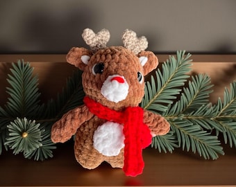Handmade Crochet Reindeer Plush | Amigurumi Christmas Reindeer Toy |