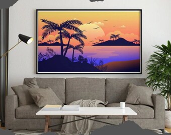 Colorful Palm Silhouette Wall Art Illustration Design