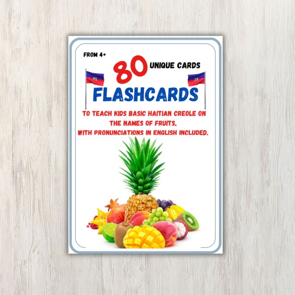 80 Basic Haitian Creole Flashcards for Kids (Fruits)