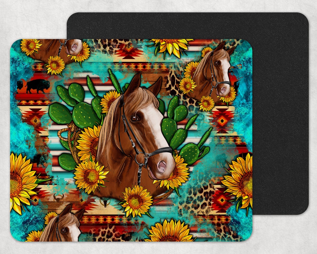 Western Horse Sunflowers Mouse Pad,horse Mouse Pad,western Horse