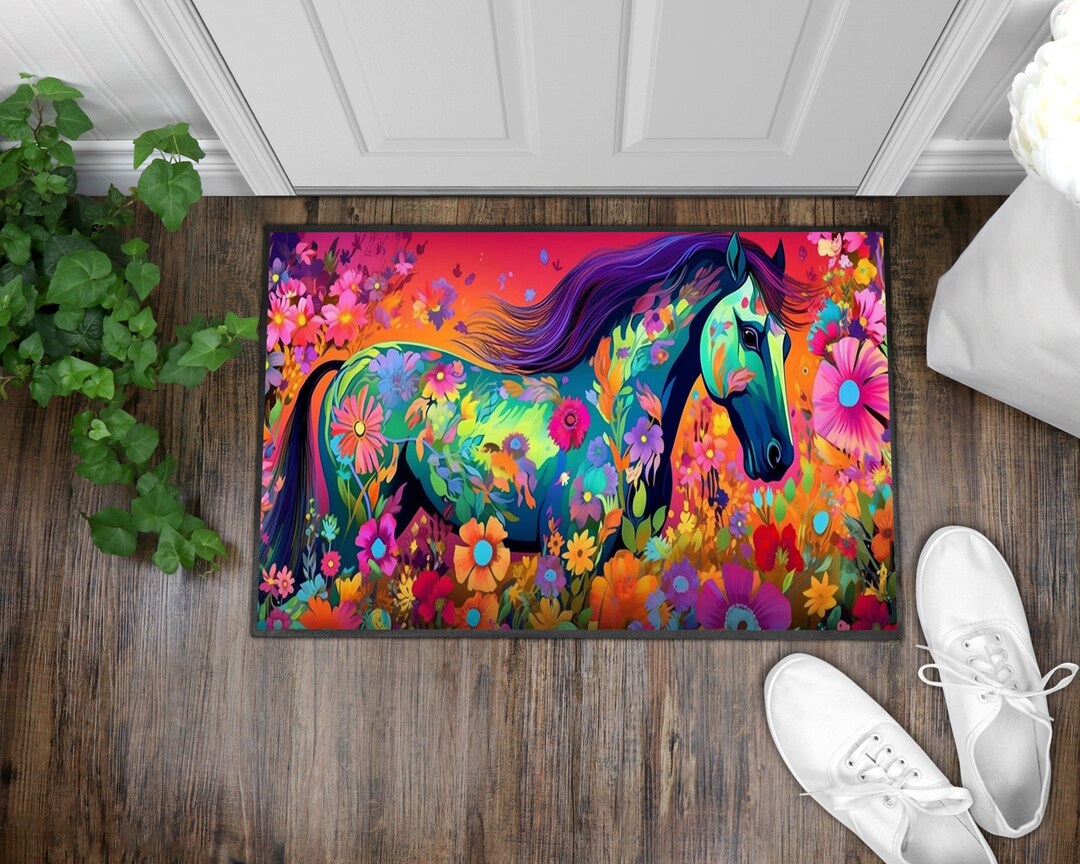 Neon Horse Door Mat, Horse Doormat,colorful Horse Rug,animal Rug,neon
