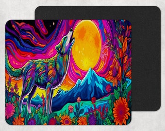 Fractal Blue Wolf Mousepad - Wolf - Neon Wolf - Christmas - Gifts