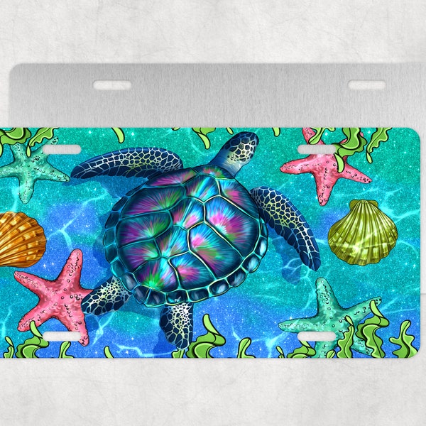 Turtle Seashells Starfish License Plate Sublimation,Turtle License Plate,Animal License Plate,License Plate