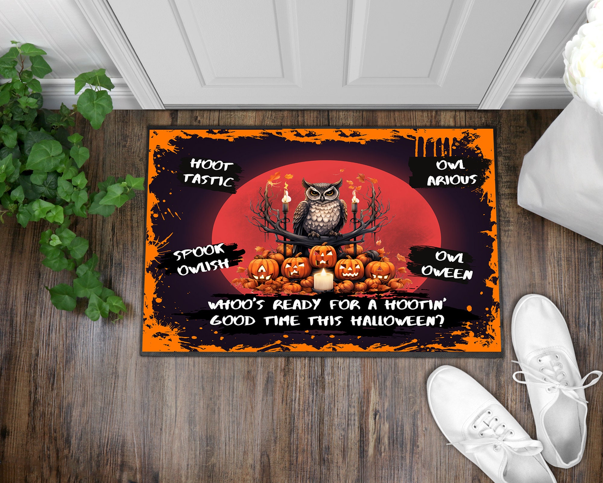 Halloween Door Mat,Halloween Owl DoorMat, Owl Rug,Halloween Rug, Owl Floor Mat,Gift For Halloween,Ho