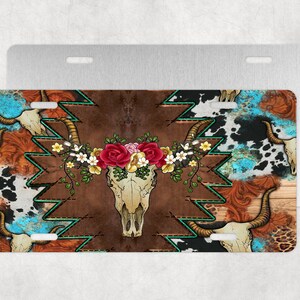 Western Floral Bull Skull License Plate ,Western Floral Bull Skull,Bull Skull License Plate,License Plate