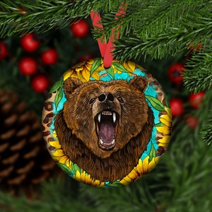 Bear Car Coaster,Sunflower Bear Ornament,Christmas Ornament,Bear Ornament,Ornament