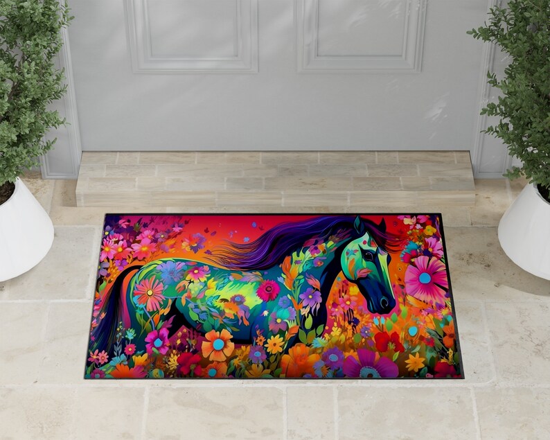 Neon Horse Door Mat, Horse Doormat,colorful Horse Rug,animal Rug,neon