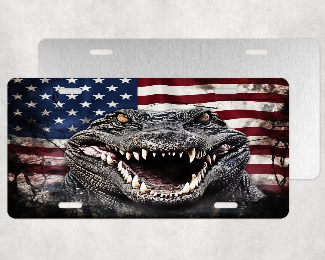 USA Flag and Alligator License Plate, Alligator,usa Flag License Plate