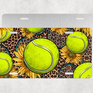 Western Sunflowers Tennis Ball And Racket License Plate,Leopard Tennis Ball License Plate,License Plate