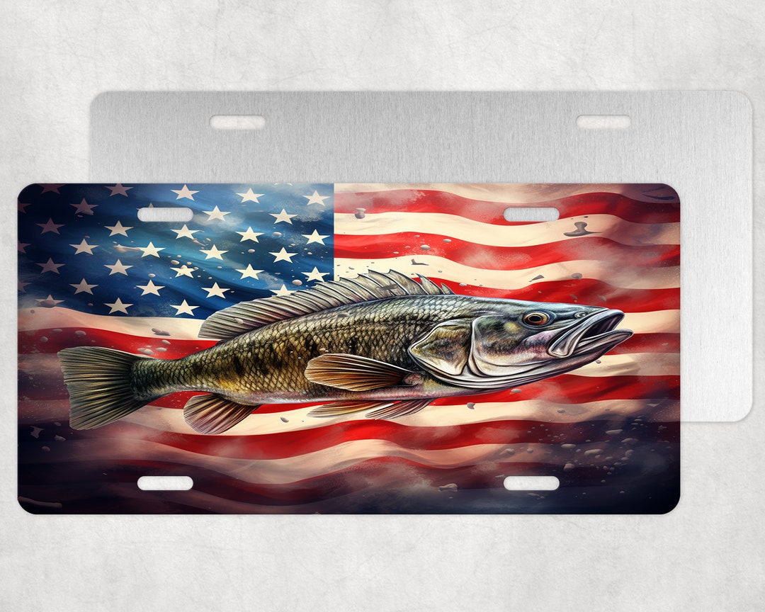 USA Flag and Fish License Plate Fishusa Flag License Plate Etsy