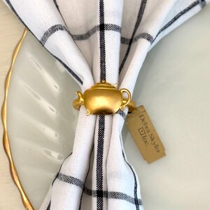 Set of 4 Gold Teapot Napkin Rings • Debra Skyler Tea Party Table Decor