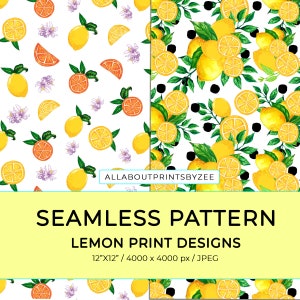 Summer Lemon Seamless Pattern: Citrus Fabric Print Design (Digital Download)