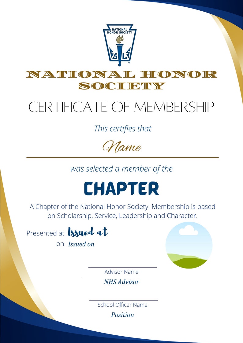 NHS | National Junior Honor Society | NJHS Certificate | Fully Editable ...