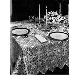 1958 Square Washington Filet Lace Vintage Crochet Tablecloth Pattern Digital Download
