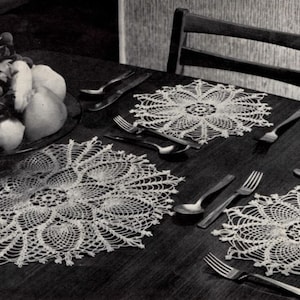 1960s Pineapple Crochet Doily Set: Vintage Lace Placemat, Centerpiece PDF (Digital Download)