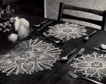 1960s Pineapple Vintage Crochet Doily Set Pattern Lace Placemat, Centerpiece Digital Download
