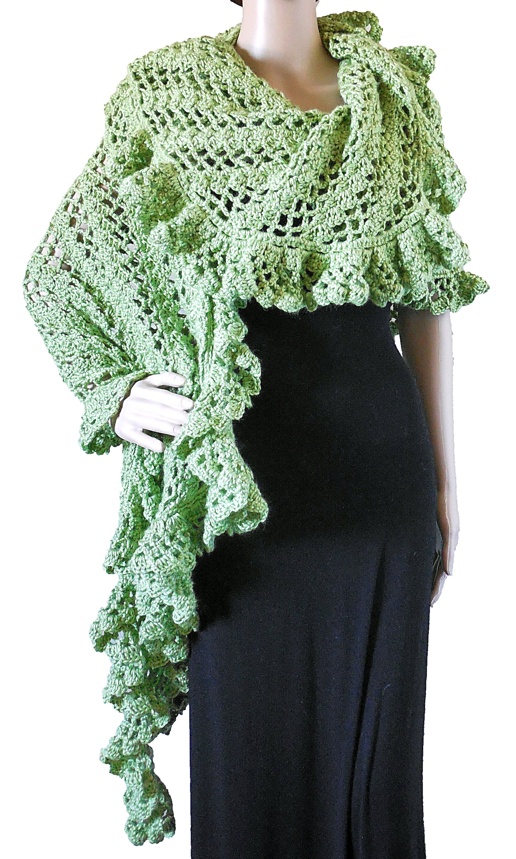 Crochet Pattern Asymmetric Ruffle Lace Edge Designer Shawl Scarf PDF ...