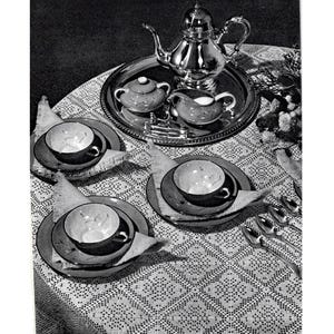 1958 Monticello Tablecloth Lace Thread Filet Motif Vintage Crochet Pattern Digital Download