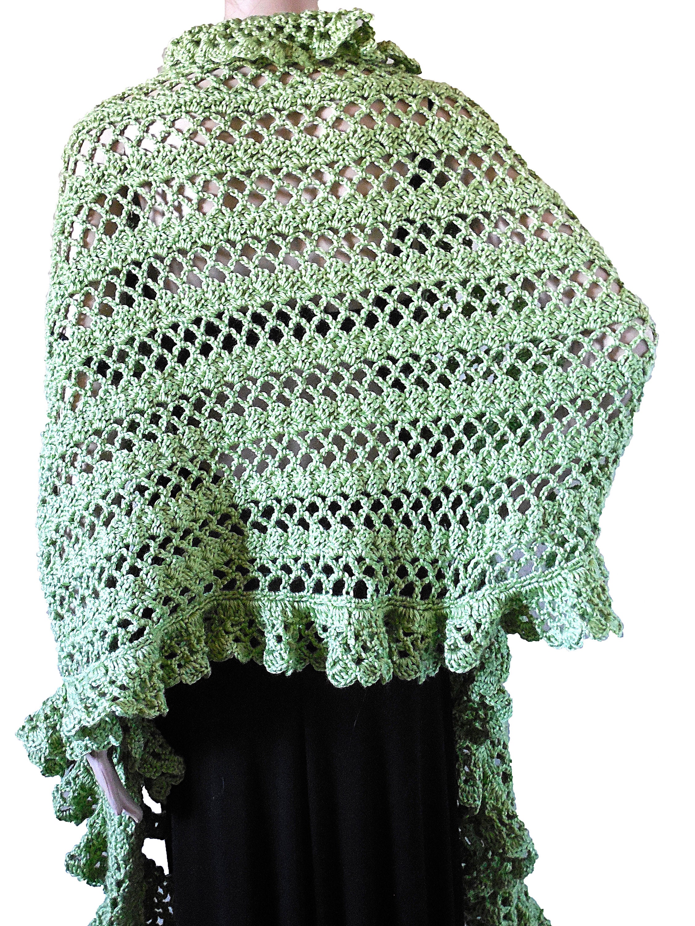 Crochet Pattern Asymmetric Ruffle Lace Edge Designer Shawl Scarf PDF ...