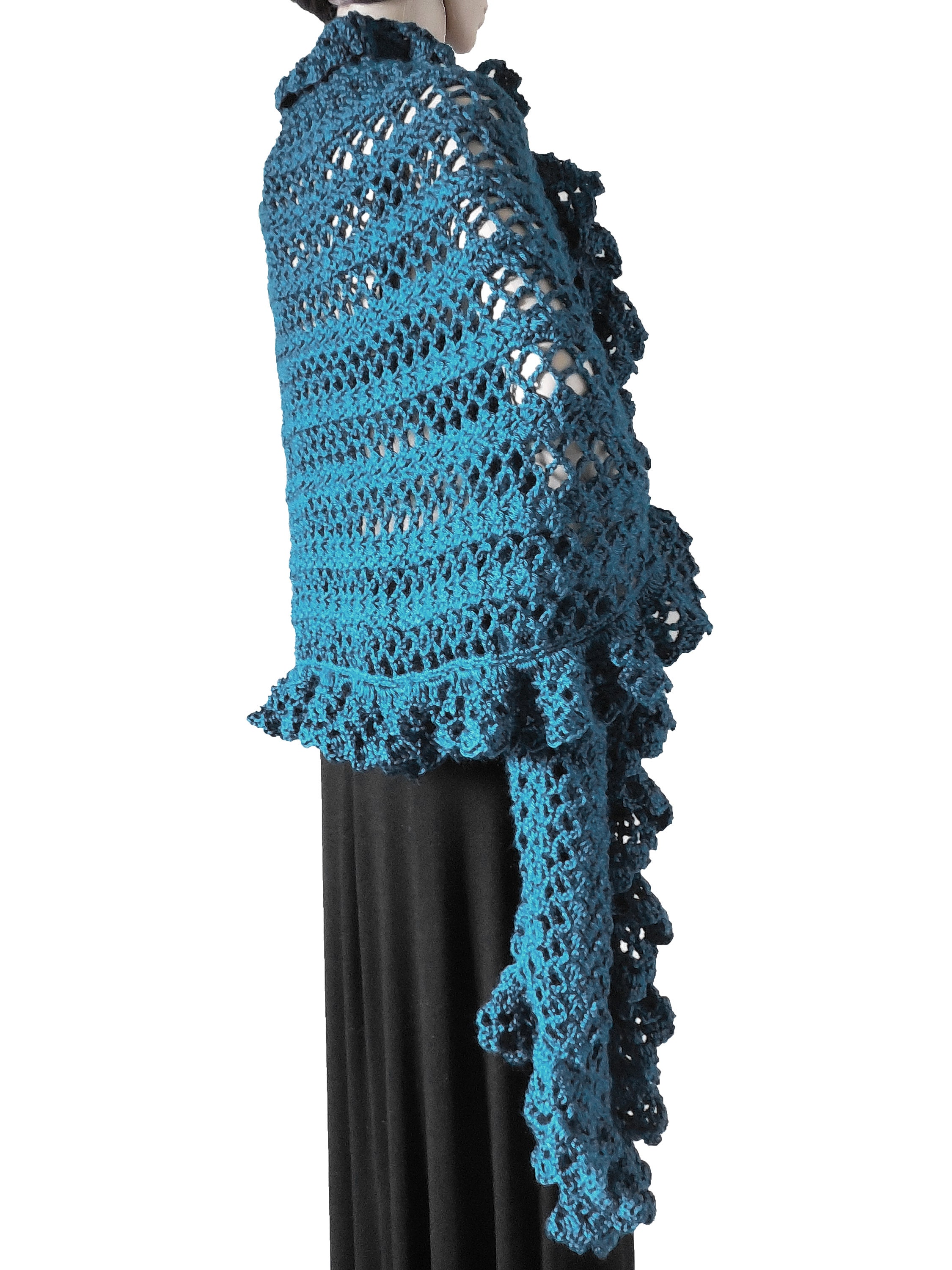 Crochet Pattern Asymmetric Ruffle Lace Edge Designer Shawl Scarf PDF ...