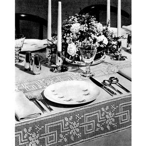 1958 Mountain Meadow Tablecloth Lace Thread Filet Vintage Crochet Pattern Digital Download