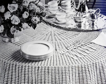 1963 Round Lace Crochet Tablecloth Pattern Digital Download