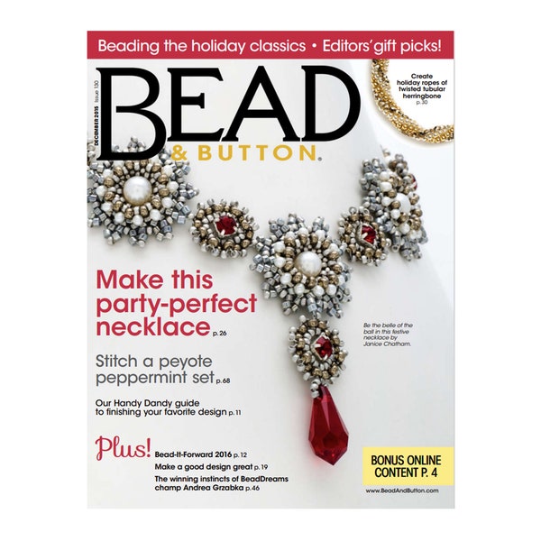 Bead & Button Magazine 2015 December Issue 130 Beading Seed Bead Wire Metal Jewelry Making Patterns PDF Download