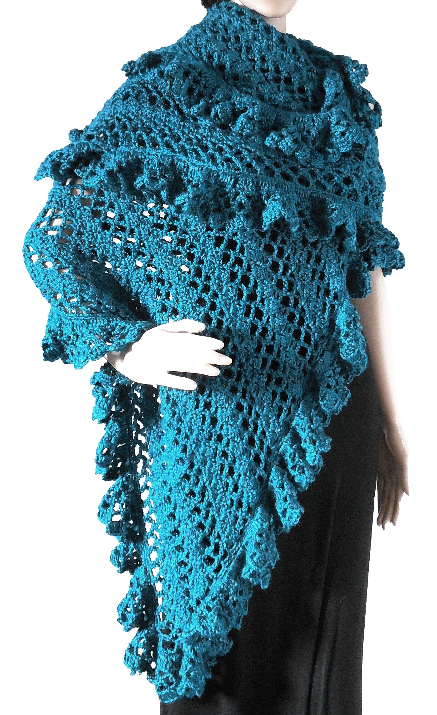 Crochet Pattern Asymmetric Ruffle Lace Edge Designer Shawl Scarf PDF ...