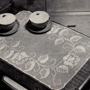 1960 Floral Filet Placemat Doily Lace Crochet Pattern Vintage PDF Tutorial Digital Download