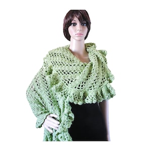 Crochet Pattern Asymmetric Ruffle Lace Edge Designer Shawl Scarf PDF Download