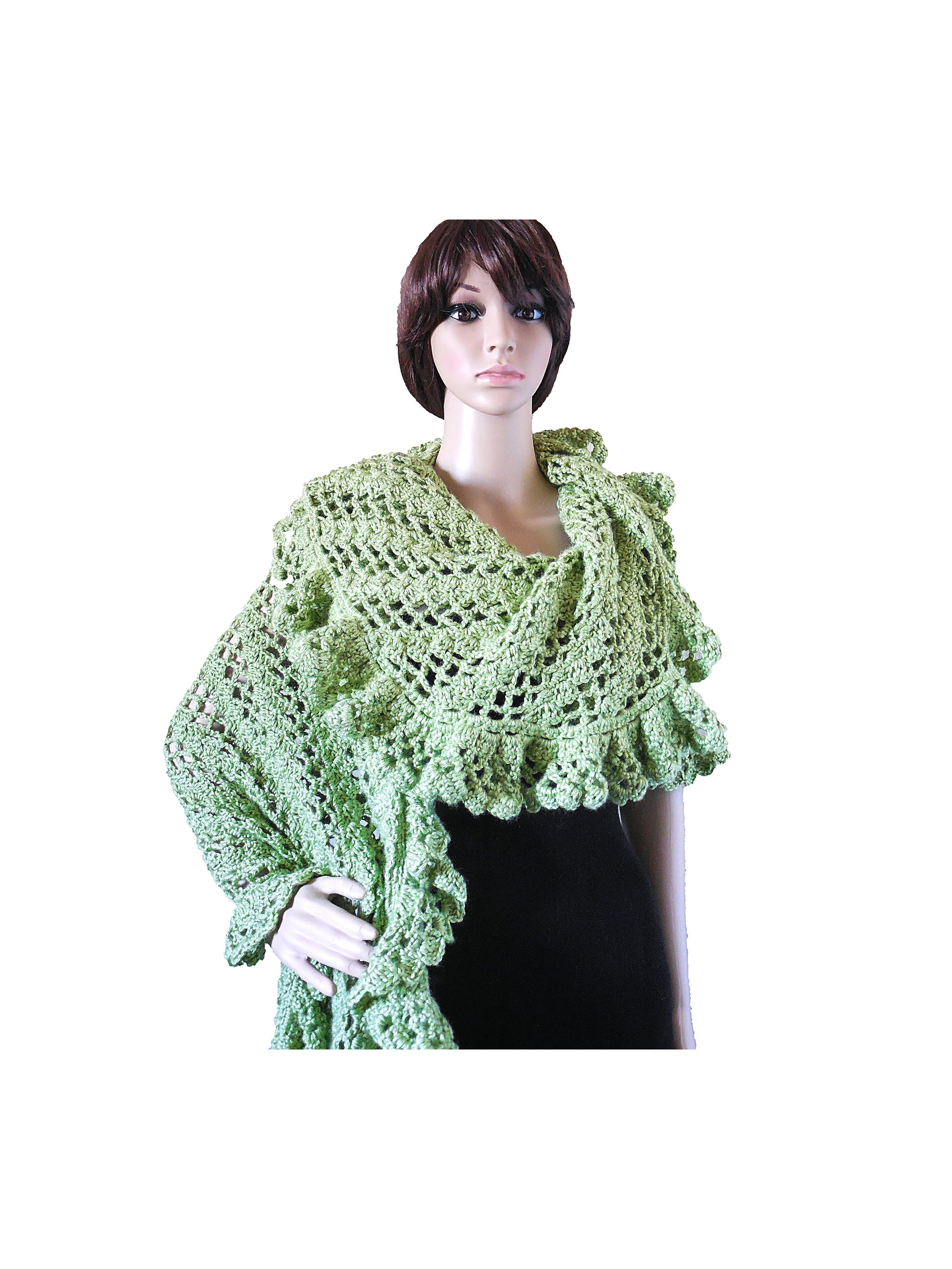 Crochet Pattern Asymmetric Ruffle Lace Edge Designer Shawl Scarf PDF ...