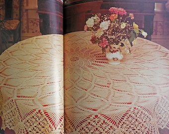 1984 Round Pineapple Lace Thread Tablecloth Crochet Pattern Vintage Digital Download