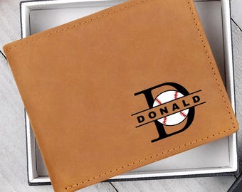 Personalized Leather Wallet For Husband Gift Wallet For Men Baseball Wallet, Baseball Gift For Boys Men Custom Wallet for Dad Birthday Gift