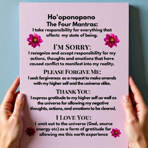 ho'oponopono affirmation wall art hawaiian self love gift mindfulness inspiration self care gift motivation — linen‑wrapped canvas with raised typographic letters spelling the Ho'oponopono prayer, accented by hand‑painted gold leaf waves to bring warmth and sacred intent to any living space.