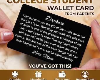 Going To College Gift for Daughter Personalized Wallet Card For Son from Mom & Dad, Going Away Gift, New Chapter Keepsake College Freshman
