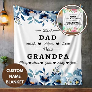 Personalized Family Name Blanket, Christmas Gifts for Grandpa Blanket, Grandpa Throw Blanket, Granddad Gift, Birthday Gifts For Grandpa