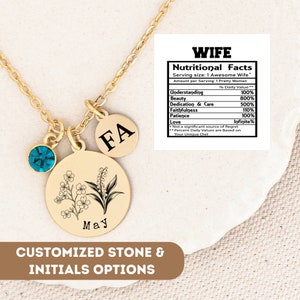 Personalized Birthflower Necklace For Wife, Custom Birthflower Necklace Gift, Custom Birth Flower Family Bouquet, Birth Flower Gift For Wife