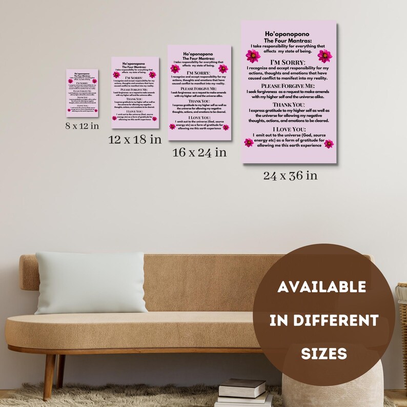 ho'oponopono prayer wall art hawaiian self care gift mindfulness inspiration gift motivation self care wall art — hand‑lettered canvas featuring “I’m sorry, Please forgive me, Thank you, I love you” over a misty palm tree scene with muted island tones for meditation corners or bedroom sanctuaries.