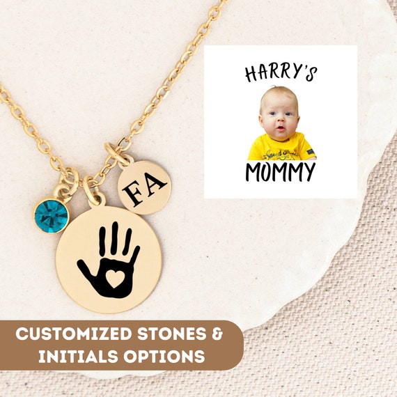 Personalized Handprint Necklace: Baby Initial Charm, Mom Jewelry